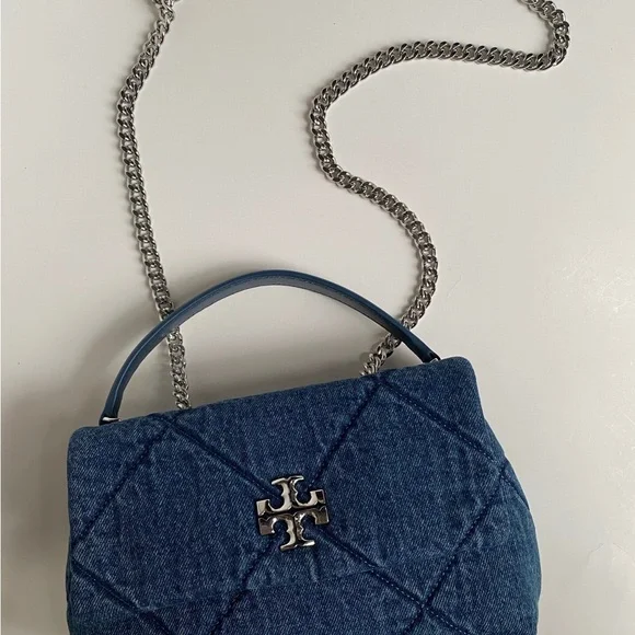 Tory Burch Quilted Denim Chain Shoulder Bag in Blue NEW - Picture 2 of 7